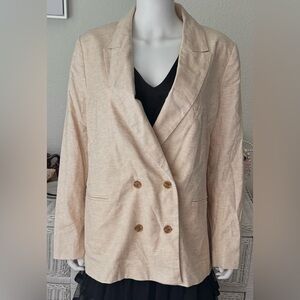 Banana Republic Factory Linen Blend Double Breasted Blazer in Cream Size 16 NWT